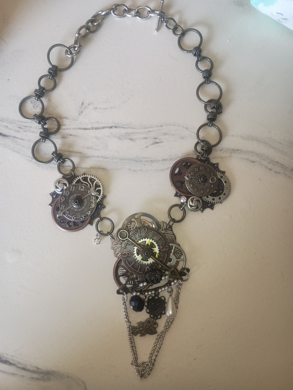 Steampunk Multi-Tone Gear Pendant Statement Necklace - Women's Jewelry